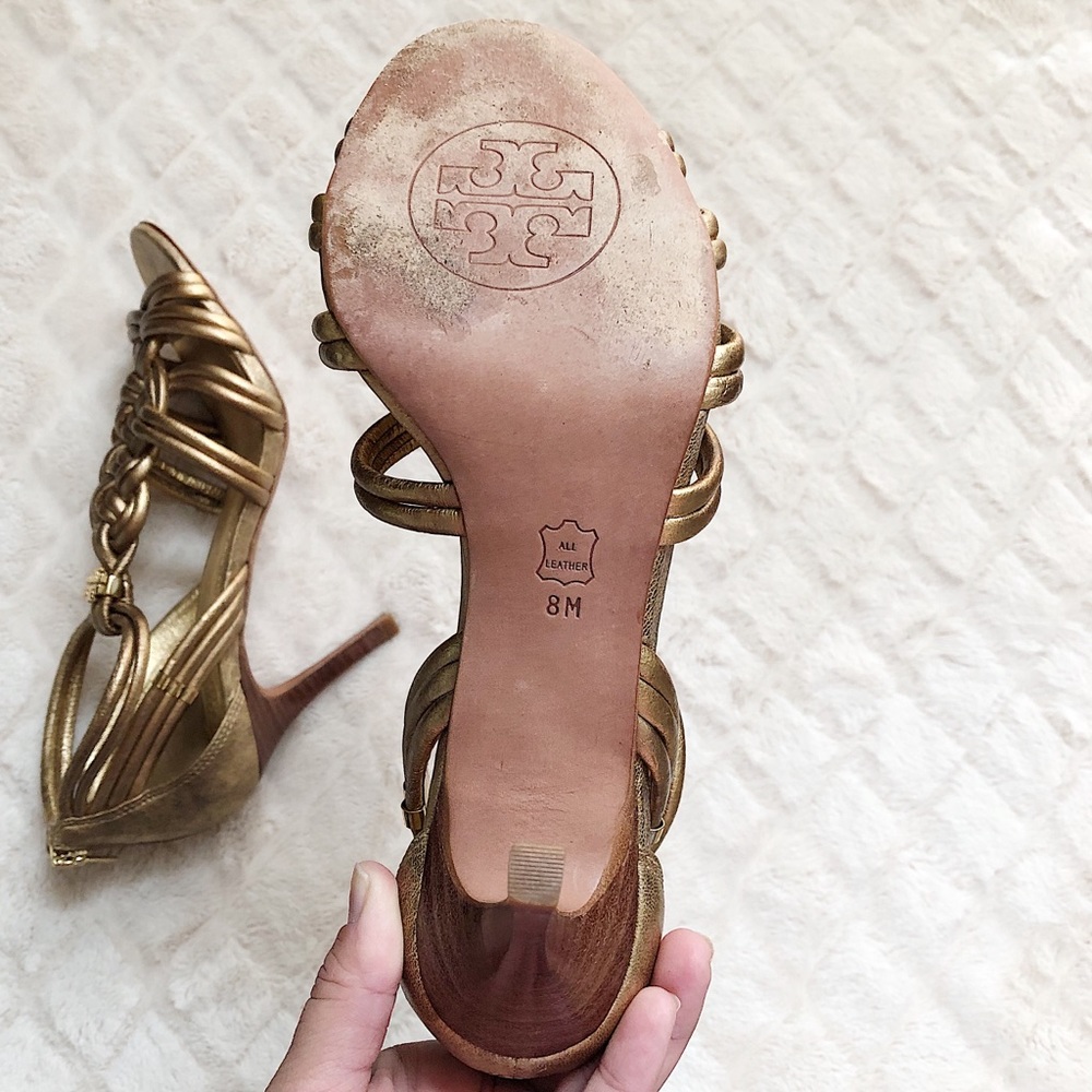 TORY BURCH Gold Braided Knot Heeled Sandals - Picture 5 of 8
